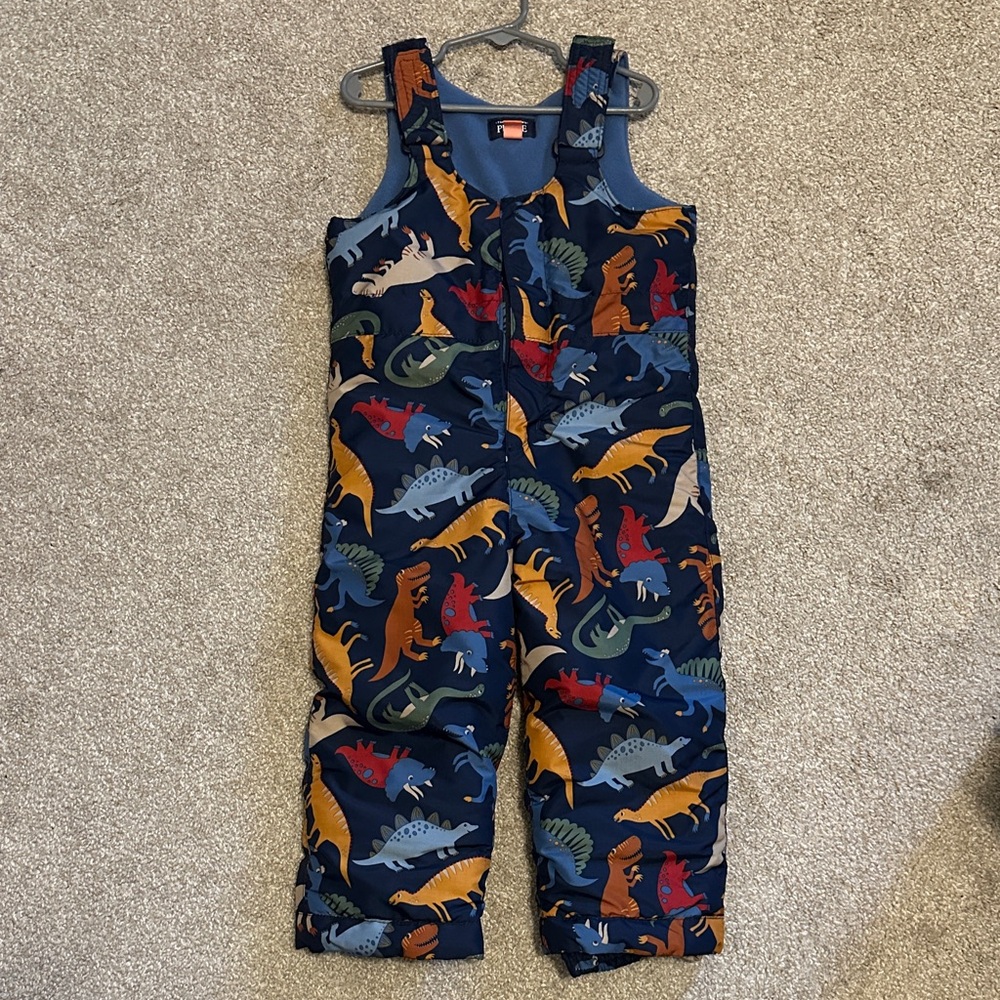 The Children's Place Navy Dinosaur Print Snow Bib Overalls
